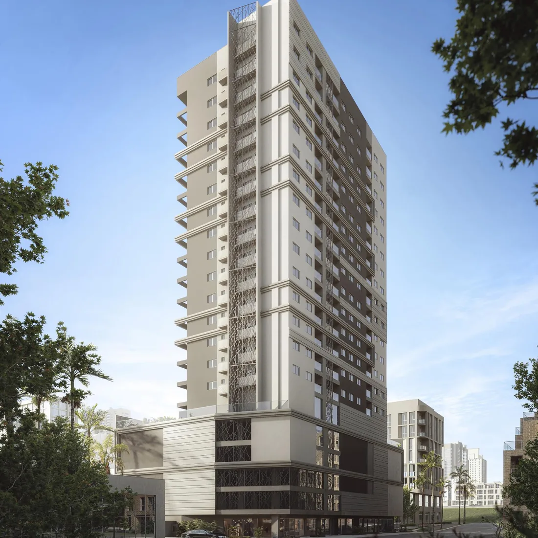 Render de la fachada de Cologny Residence, en Meia Praia, Itapema