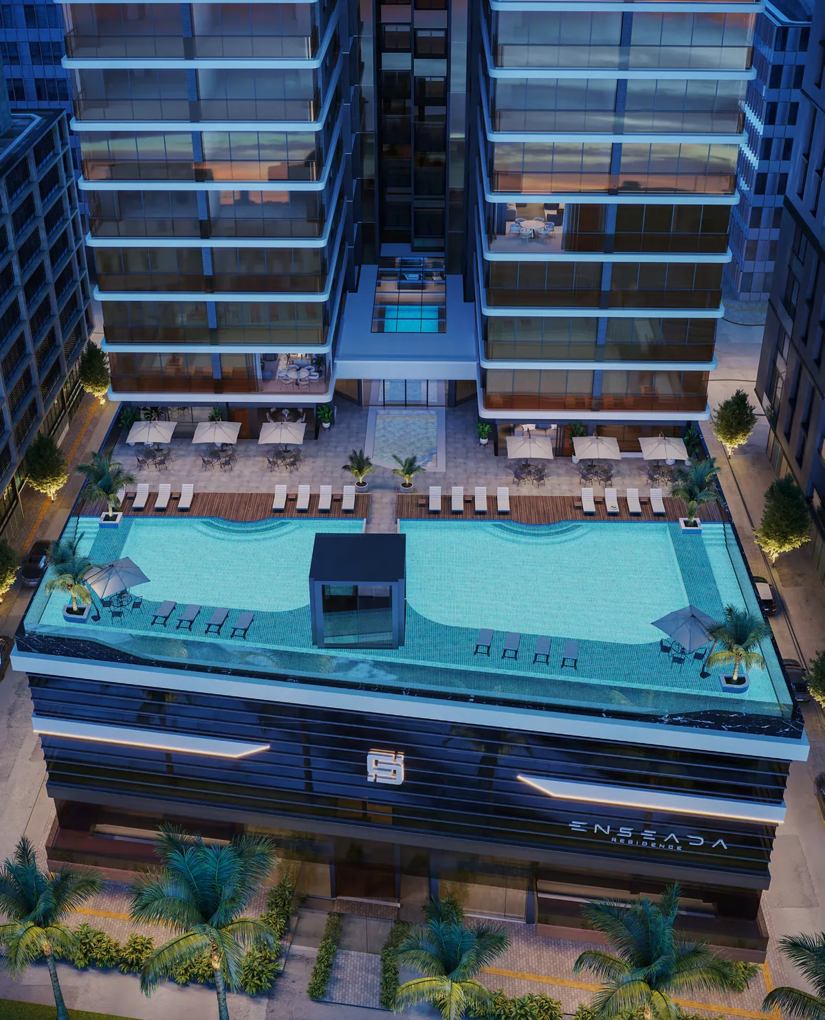 Piscina con borde infinito de Enseada Residence frente al mar