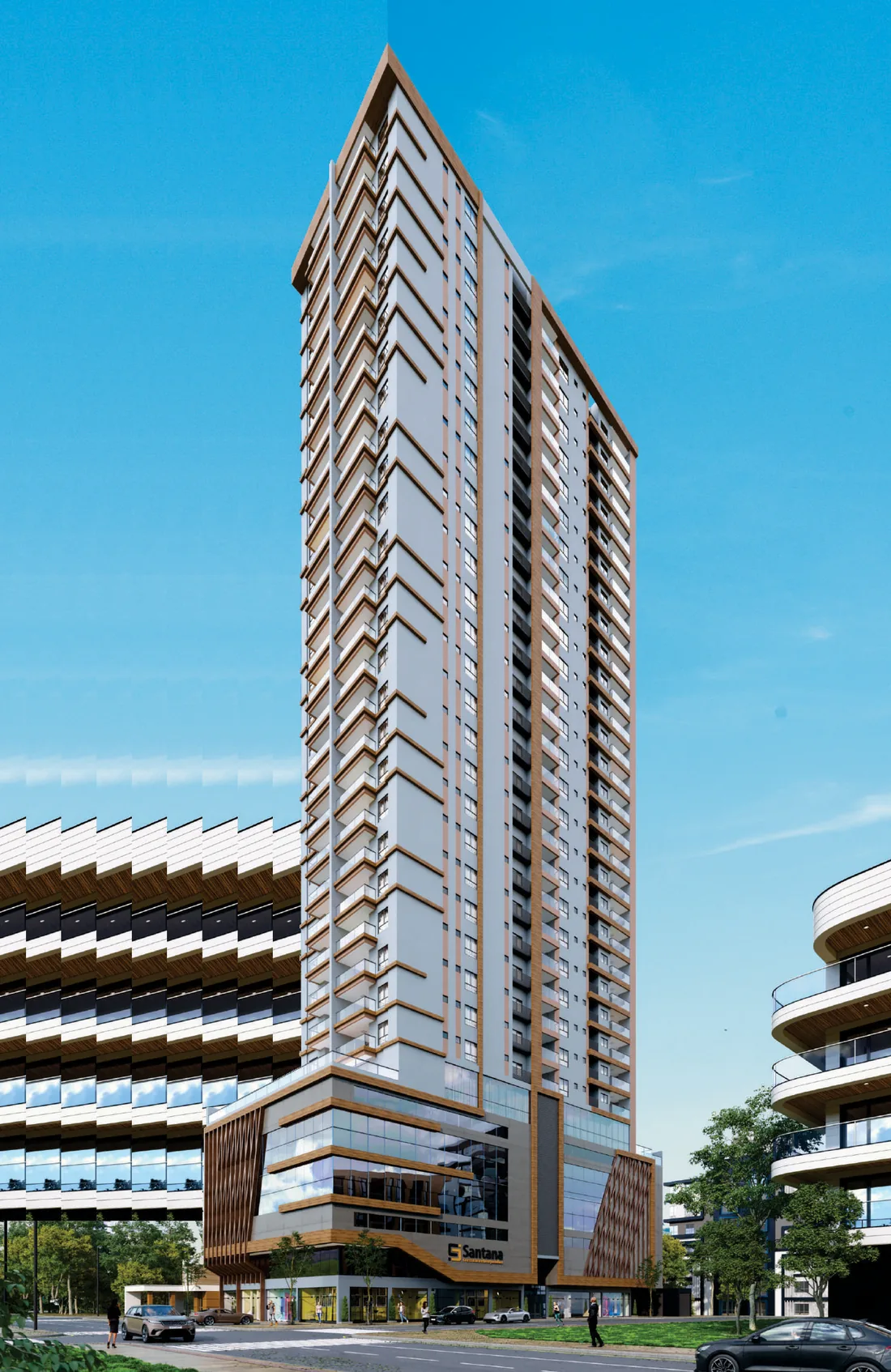 Render de la fachada de Ilha de Sardenha Residencial, en Porto Belo